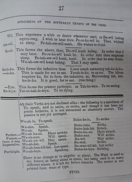 Dialect: Threlkeld c1827, Tenses of the Verb p27